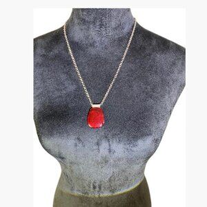 Handcrafted Glass Pendant Stunning Sparkly Red with Silver-Tone Chain 22"/24"